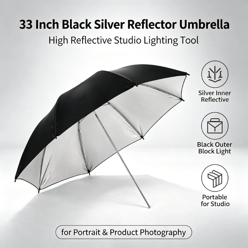 Photography Lighting Umbrella - Paraguas Reflectante Negro Resistente de 33